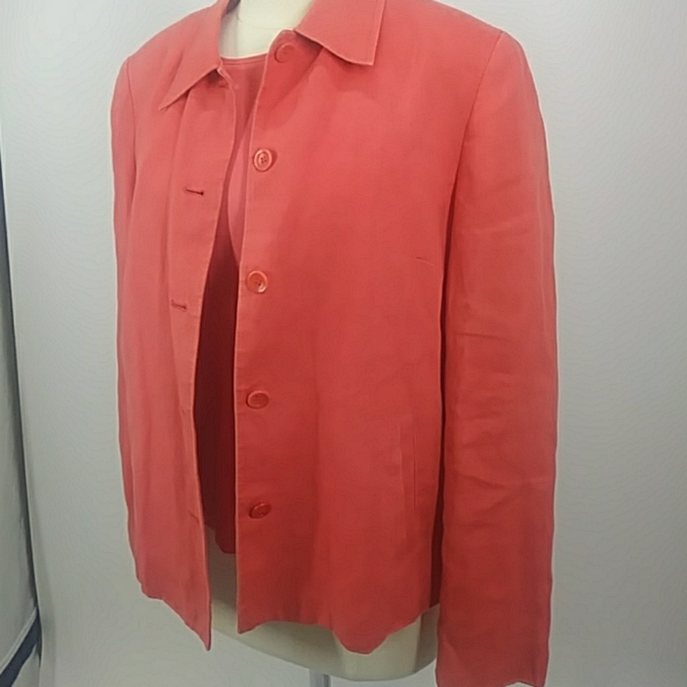 Talbots Coral Linen Jacket W Matching Shell-Sz 12 - image 1